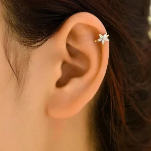 23.3.webp 1pc Rhinestone Flower Decor Ear Cuff Copper Jewelry