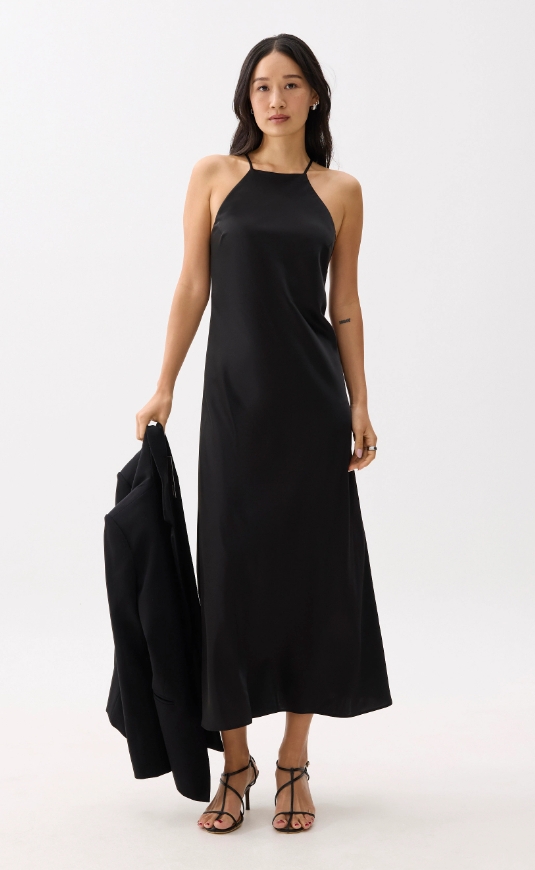 Padded Satin Halter Neck Maxi Dress