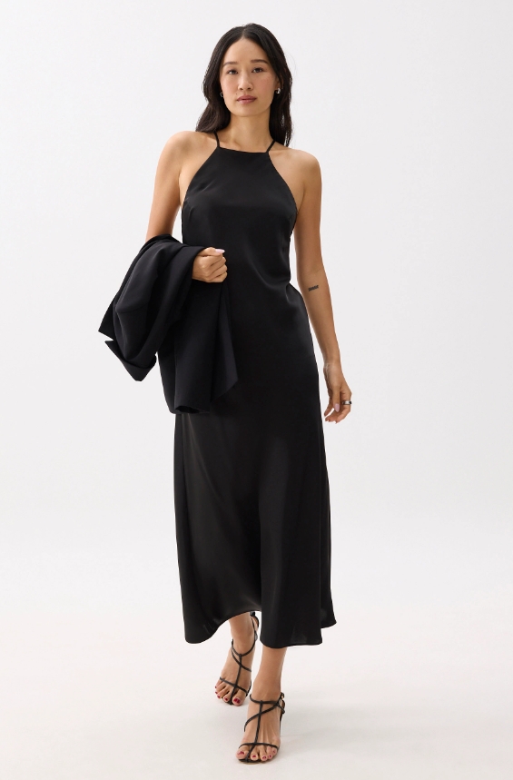 Padded Satin Halter Neck Maxi Dress - Image 3