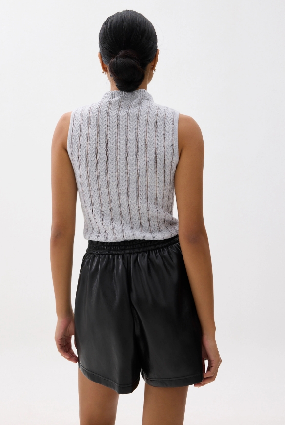 Leather High Waist A-line Shorts - Image 3