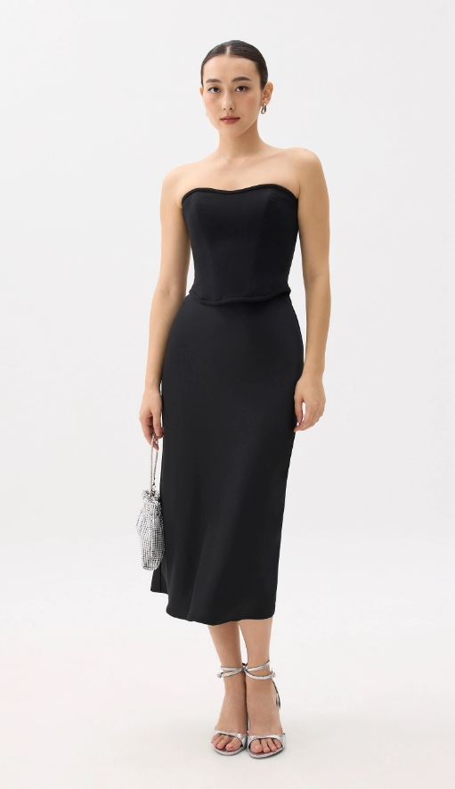 Elastic Satin Bias Cut Midaxi Skirt