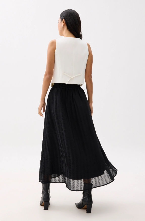 Elastic High Waist Crinkled Flare Maxi Skirt - Image 3