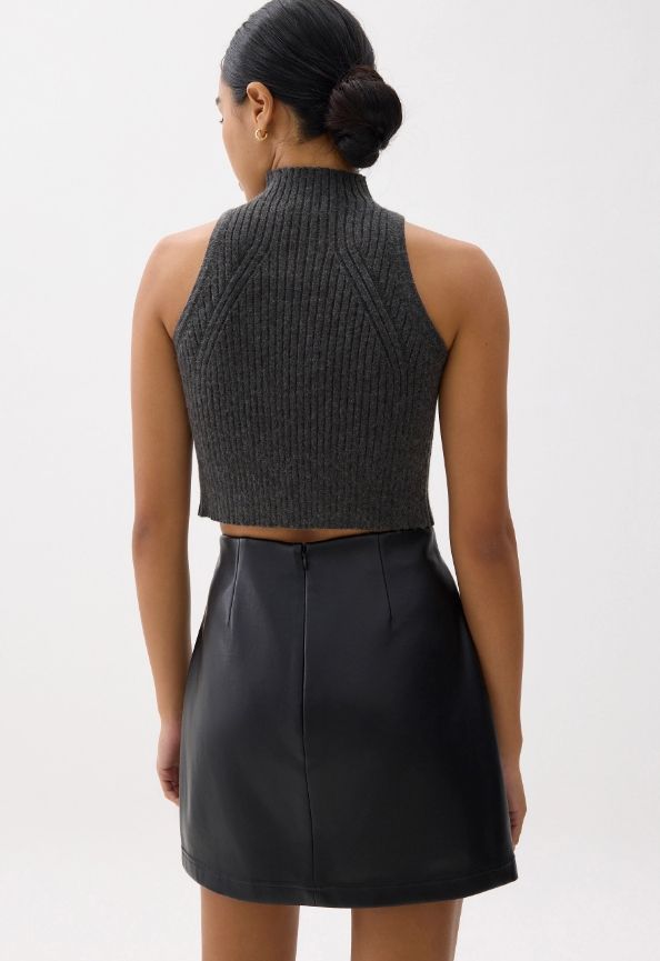 High Waist Vegan Leather A-line Mini Skirt - Image 2