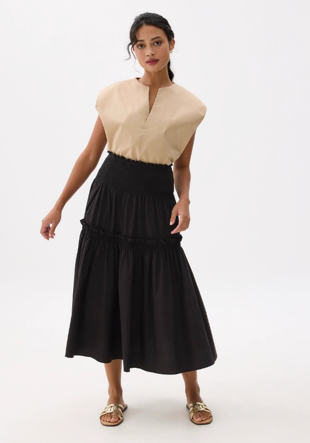 High Waist Tiered A-line Maxi Skirt - Image 3
